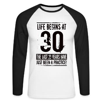 30e anniversaire - T-shirt baseball manches longues Homme - blanc/noir - Devant - Nik (191cm)