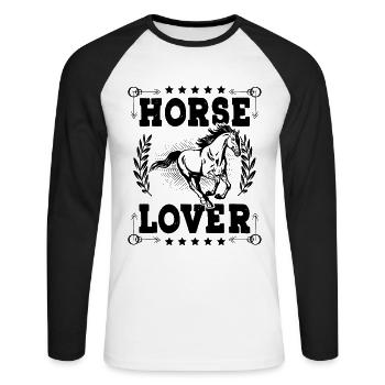 Horse Lover - Unisex Baseballshirt langarm - Weiß/Schwarz - Vorne - Nik (191cm)