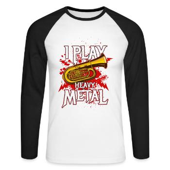 Je joue Je joue Heavy Metal Fans Orchestra Band - T-shirt baseball manches longues Homme - blanc/noir - Devant - Nik (191cm)