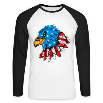 USA Amerikanischer Weißkopfseeadler US Flagge - Unisex Baseballshirt langarm - Weiß/Schwarz - Vorne - Nik (191cm)