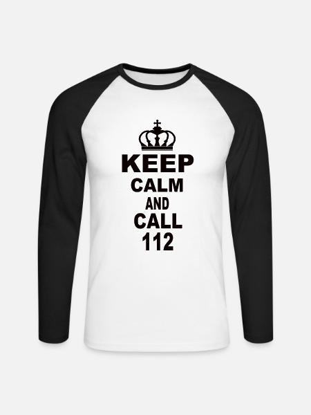 Keep Calm And Call 112 - Unisex Long Sleeve Baseball T-Shirt - white/black