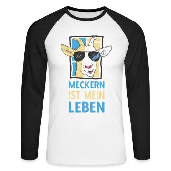 Meckern ist mein Leben Cooler Ziegenbock Spruch - Unisex Baseballshirt langarm - Weiß/Schwarz - Vorne - Nik (191cm)