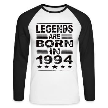 Legenden werden 1994 geboren - Unisex Baseballshirt langarm - Weiß/Schwarz - Vorne - Nik (191cm)