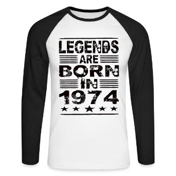 Legends are born in 1974 - Unisex Long Sleeve Baseball T-Shirt - white/black - Front - Nik (191cm)