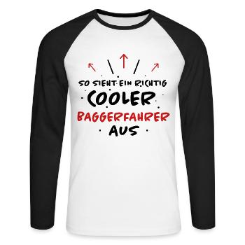 Baggerfahrer Beruf Lustiger Spruch Bagger Geschenk - Unisex Baseballshirt langarm - Weiß/Schwarz - Vorne - Nik (191cm)