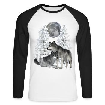 Wolf, wolves in winter - Unisex Long Sleeve Baseball T-Shirt - white/black - Front - Nik (191cm)