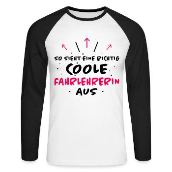 Fahrlehrerin Fahrschullehrerin Fun Spruch Geschenk - Unisex Baseballshirt langarm - Weiß/Schwarz - Vorne - Nik (191cm)