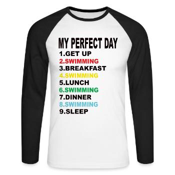 Mein Perfekter Tag Schwimmen - Unisex Baseballshirt langarm - Weiß/Schwarz - Vorne - Nik (191cm)