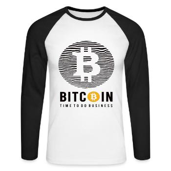 Bitcoin a le temps de faire des affaires - T-shirt baseball manches longues Homme - blanc/noir - Devant - Nik (191cm)