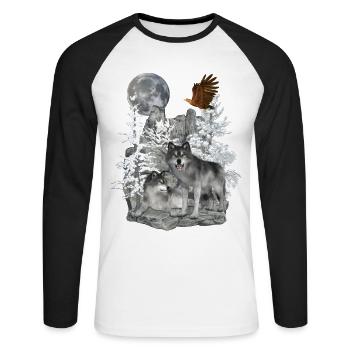 Loups sur les rochers avec aigle et lune - T-shirt baseball manches longues Homme - blanc/noir - Devant - Nik (191cm)