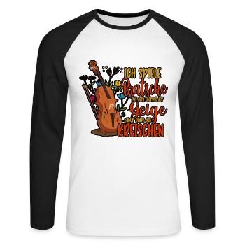 Violine Ich spiele Bratsche mit dem Charme der - Unisex Baseballshirt langarm - Weiß/Schwarz - Vorne - Nik (191cm)