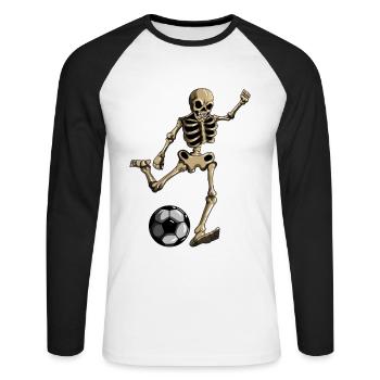 Skull Football Football Player Skeleton Costume - Unisex Long Sleeve Baseball T-Shirt - white/black - Front - Nik (191cm)