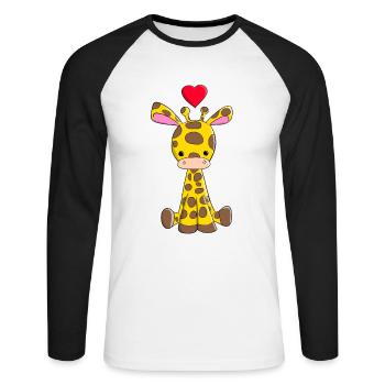 Girafe de dessin animé avec coeur Girafe de dessin animé - T-shirt baseball manches longues Homme - blanc/noir - Devant - Nik (191cm)