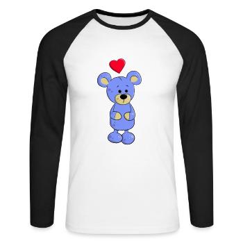 Cartoon Teddy Bear mit Herz Cartoon Bär - Unisex Baseballshirt langarm - Weiß/Schwarz - Vorne - Nik (191cm)