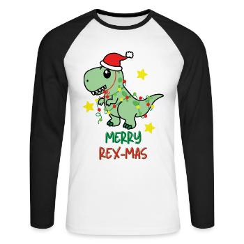 Joyeux Rex-Mas Ugly Noël XMAS X-Mas - T-shirt baseball manches longues Homme - blanc/noir - Devant - Nik (191cm)