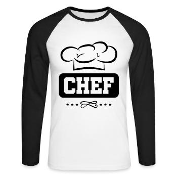chef cuisinier - T-shirt baseball manches longues Homme - blanc/noir - Devant - Nik (191cm)