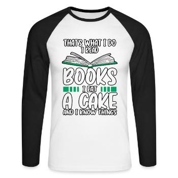 C'est drôle c'est ce que je fais Je lis des livres Je mange des gâteaux - T-shirt baseball manches longues Homme - blanc/noir - Devant - Nik (191cm)
