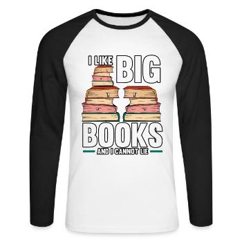 Drôle J'aime les gros livres et je ne peux pas mentir en lisant - T-shirt baseball manches longues Homme - blanc/noir - Devant - Nik (191cm)