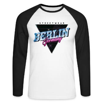 Berlin Deutschland Stadt Skyline Vintage Retro - Unisex Baseballshirt langarm - Weiß/Schwarz - Vorne - Nik (191cm)