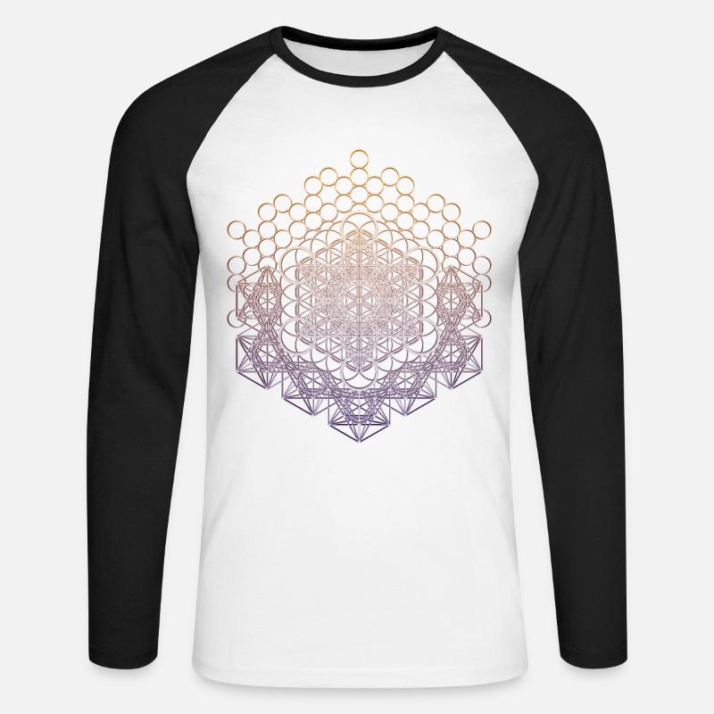 Metatrons Cube Sacred Geometry Connected - Unisex Long Sleeve Baseball T-Shirt - white/black