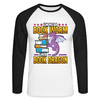 Drôle Je ne suis pas un ver de livre Je suis un livre Dragon Nerds - T-shirt baseball manches longues Homme - blanc/noir - Devant - Nik (191cm)