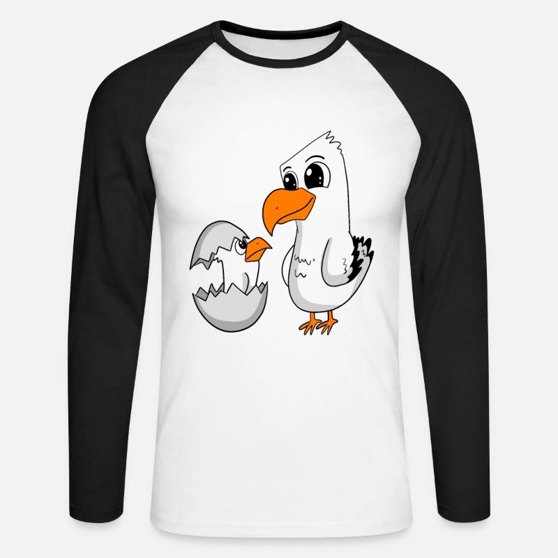 Möwe mit Baby Möwe - Unisex Baseballshirt langarm - Weiß/Schwarz