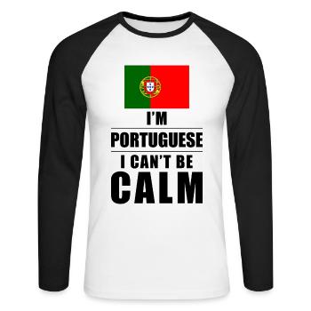 Portugiese Spruch - Unisex Baseballshirt langarm - Weiß/Schwarz - Vorne - Nik (191cm)