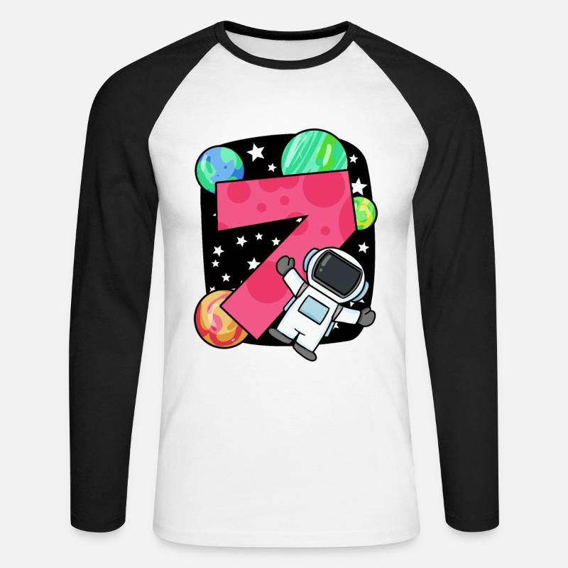 7 Geburtstag Junge - 7 Jahre alt - Ich bin 7 - Unisex Baseballshirt langarm - Weiß/Schwarz