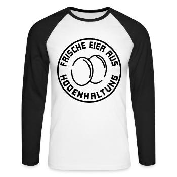 Frische Eier aus Bodenhaltung - Unisex Baseballshirt langarm - Weiß/Schwarz - Vorne - Nik (191cm)