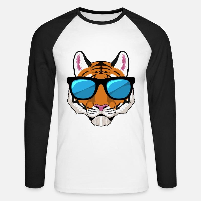 Tiger con occhiali da sole - Maglia da baseball a manica lunga da uomo - bianco/nero