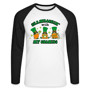 Shamrockin With My Gnomies Patricks Day - Unisex Long Sleeve Baseball T-Shirt - white/black - Front - Nik (191cm)