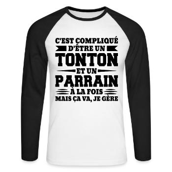 Baptême de filleul du meilleur parrain du monde - Unisex Baseballshirt langarm - Weiß/Schwarz - Vorne - Nik (191cm)