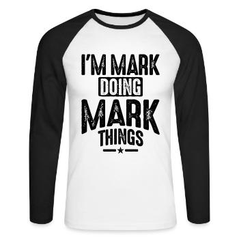 Marque de nom personnalisée Mens Funny - T-shirt baseball manches longues Homme - blanc/noir - Devant - Nik (191cm)