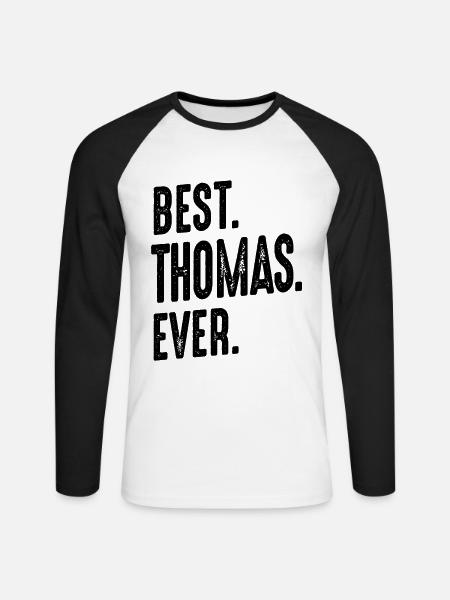 Mens Funny Personalized Name Thomas - Unisex Long Sleeve Baseball T-Shirt - white/black