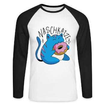 Naschkatze leckermäulchen Schleckermaul Geschenk - Unisex Baseballshirt langarm - Weiß/Schwarz - Vorne - Nik (191cm)