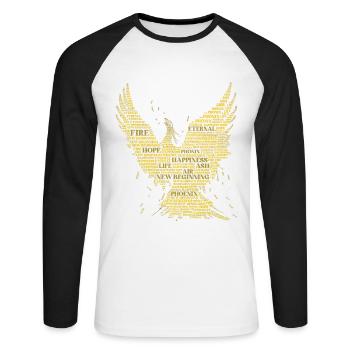 PHOENIX: Conception d’art de mots! Créatures mythiques, mythologie - T-shirt baseball manches longues Homme - blanc/noir - Devant - Nik (191cm)