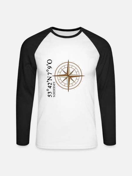 Norderney Koordinaten Insel - Unisex Baseballshirt langarm - Weiß/Schwarz