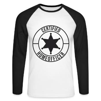 Travail de bureau certifié Homeofficer Office Job - T-shirt baseball manches longues Homme - blanc/noir - Devant - Nik (191cm)
