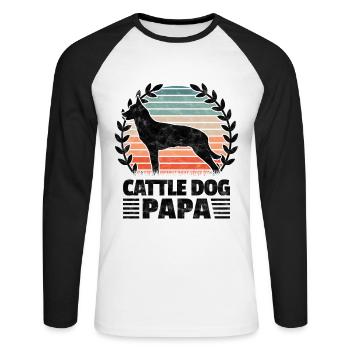 Cattle Dog Papa Australian Cattle Dog - Unisex Baseballshirt langarm - Weiß/Schwarz - Vorne - Nik (191cm)