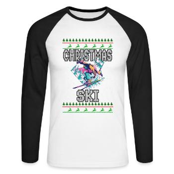 Funny Christmas Ski Lover Xmas Ugly Sweater Skiing - Unisex Long Sleeve Baseball T-Shirt - white/black - Front - Nik (191cm)