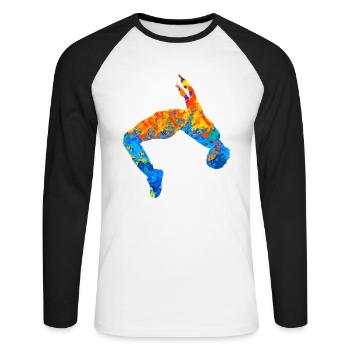 Parkour Parkour Runner Parcour Freerunner - T-shirt baseball manches longues Homme - blanc/noir - Devant - Nik (191cm)