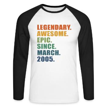 18e anniversaire, mars 2005, 18e anniversaire - T-shirt baseball manches longues Homme - blanc/noir - Devant - Nik (191cm)