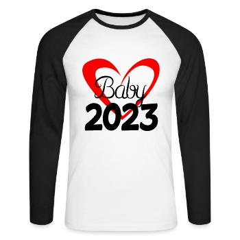 Bébé 2023 - Nouveau-né 2023 Cadeau bébé - T-shirt baseball manches longues Homme - blanc/noir - Devant - Nik (191cm)