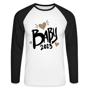 Bébé 2023 - Nouveau-né 2023 Cadeau bébé - T-shirt baseball manches longues Homme - blanc/noir - Devant - Nik (191cm)