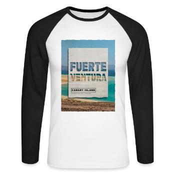 Fuerteventura Sommer Sonne Strand Meer Palmen - Unisex Baseballshirt langarm - Weiß/Schwarz - Vorne - Nik (191cm)