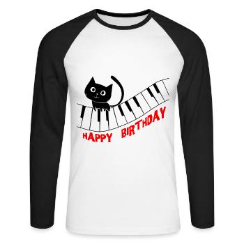 Piano Cat Piano I Funny Animals | Music Happy - Unisex Long Sleeve Baseball T-Shirt - white/black - Front - Nik (191cm)