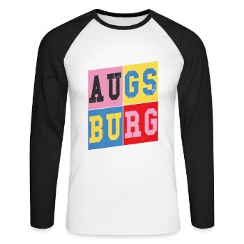 Augsburg Allemagne City Font Retro Home - T-shirt baseball manches longues Homme - blanc/noir - Devant - Nik (191cm)