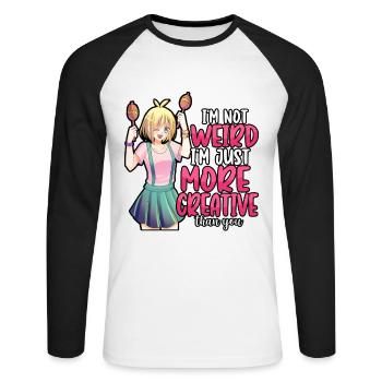 Anime I'm Not Weird I'm Just More Creative Otaku - Unisex Long Sleeve Baseball T-Shirt - white/black - Front - Nik (191cm)