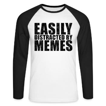Mème drôle de dicton - T-shirt baseball manches longues Homme - blanc/noir - Devant - Nik (191cm)
