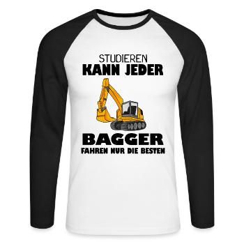 Bagger Baggerfahrer Spruch - Unisex Baseballshirt langarm - Weiß/Schwarz - Vorne - Nik (191cm)